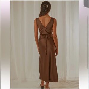 Billie Split Maxi Dress - brown chocolate satin